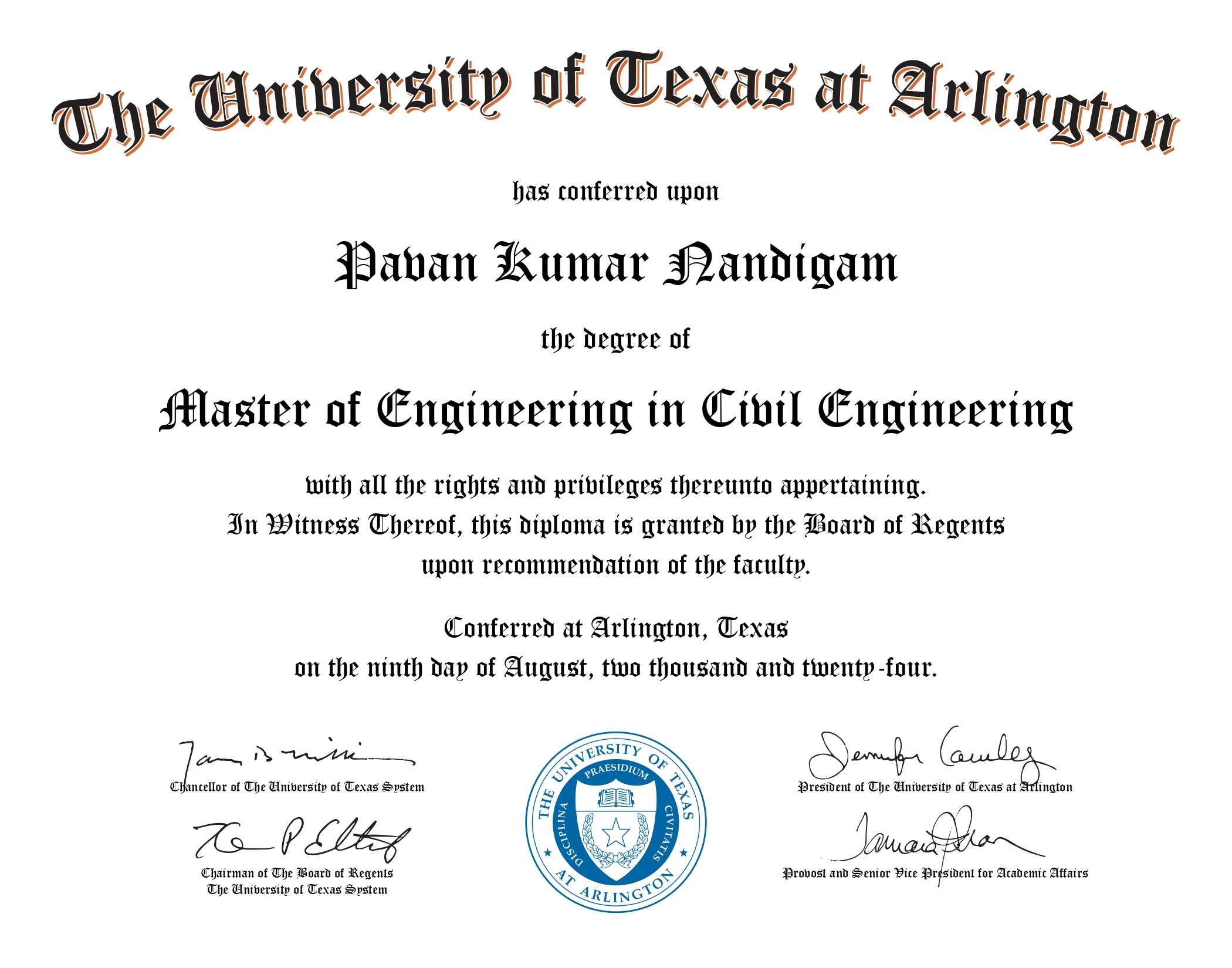 M.S. Civil Engineering certificate